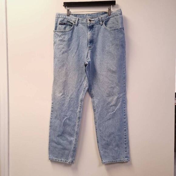 Lee Faded Denim Jeans Tag Worn Measure 35.5 x 28.5 Straight Leg Light Blue Wash - Picture 1 of 9